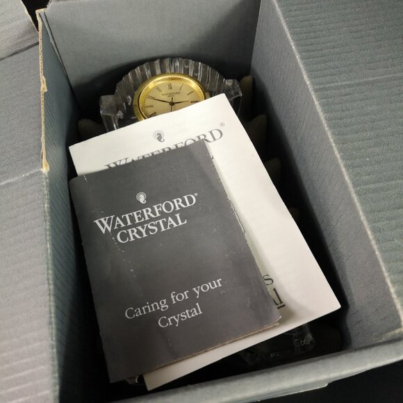 WATERFORD  Ireland Crystal Grandfather Gold Faced Clock Signed Needs Battery - Picture 13 of 15